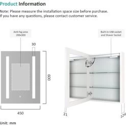 EMKE Bathroom Mirror Cabinet With LED Light Shaver Socket Wall Mounted Bathroom LED Mirror With Touch, Demister 450x600mm -Elegant Store 87911126 5