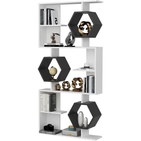 Decorotika Darla 6-tier Geometric Bookcase Bookshelf White Anthracite 1 Decorotika Darla 6-tier Geometric Bookcase Bookshelf White Anthracite