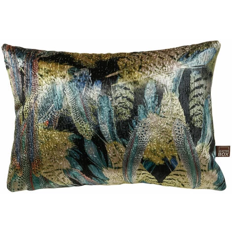 Scatter Box Preen Velour Feather Filled Cushion, Blue/Green, 35 X 50 Cm 1 Scatter Box Preen Velour Feather Filled Cushion, Blue/Green, 35 X 50 Cm