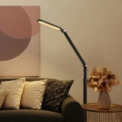 Puluomis Dimmable LED Floor Lamp, Night Light, Standing Work Crafting Reading Lamp, Height&Angle Adjustable,Touch Control, With 5 Color Temperature & 5 Brightness Levels, For Living Room, Bedroom, Stu