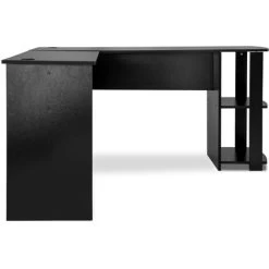 Corner Desk L-Shaped Computer Desk With 2-Tier Shelves, Workstation Gaming Desk Home Office Desk, Black -Elegant Store 89944709 4