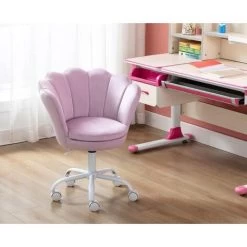 Velvet Kids Desk Chair Swivel Computer Chair For Children Girls Study Office, Height Adjustable, Purple -Elegant Store 91014495 4