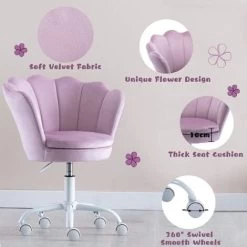 Velvet Kids Desk Chair Swivel Computer Chair For Children Girls Study Office, Height Adjustable, Purple -Elegant Store 91014495 5