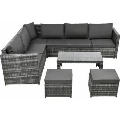 Rattan Garden Furniture Set 8 Seater Rattan Sofa Patio Garden Corner Sofa Set Garden Lounge With Coffee Table & 2 Stools -Elegant Store 91610369 3