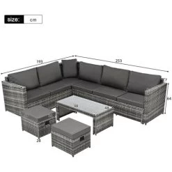 Rattan Garden Furniture Set 8 Seater Rattan Sofa Patio Garden Corner Sofa Set Garden Lounge With Coffee Table & 2 Stools -Elegant Store 91610369 5