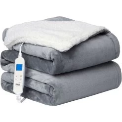 Neo Grey Electric Heated Throw Overblanket Soft Thickened Flannel To Sherpa Reversible Blanket