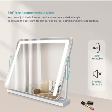 EMKE Hollywood Vanity Mirror With Lights, 360° Rotation Dressing Table Makeup Mirror With Dimmable,3 Color Lighting, 60 X 52cm, White 2 EMKE Hollywood Vanity Mirror With Lights, 360° Rotation Dressing Table Makeup Mirror With Dimmable,3 Color Lighting, 60 X 52cm, White - Image 2