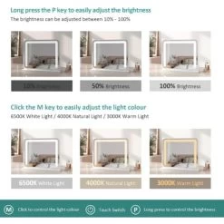 EMKE Hollywood Vanity Mirror With Lights, 360° Rotation Dressing Table Makeup Mirror With Dimmable,3 Color Lighting, 60 X 52cm, White 8 EMKE Hollywood Vanity Mirror With Lights, 360° Rotation Dressing Table Makeup Mirror With Dimmable,3 Color Lighting, 60 X 52cm, White -Elegant Store 92585033 4