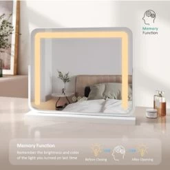 EMKE Hollywood Vanity Mirror With Lights, 360° Rotation Dressing Table Makeup Mirror With Dimmable,3 Color Lighting, 60 X 52cm, White 9 EMKE Hollywood Vanity Mirror With Lights, 360° Rotation Dressing Table Makeup Mirror With Dimmable,3 Color Lighting, 60 X 52cm, White -Elegant Store 92585033 5