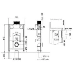 Wall Hung Rimless Square Toilet Pan & Seat With 0.82m - 1.0m Low Height Concealed Cistern WC Frame -Elegant Store 92607908 5
