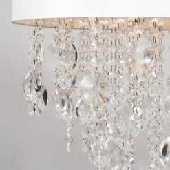 Litecraft Light Shade 39 Cm Drum Lampshade With Crystal Effect Pendants - White -Elegant Store 92765375 4