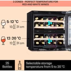 Klarstein Rhône 25 Duo Wine Cooler Compression Cooling 2 Zones 75 Litres / 25 Bottles -Elegant Store 93339062 3