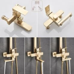 Gold Shower Panel Shower System Shower Shelf Set Solid Wall Shower Set Built-in Shower Gold 7 Gold Shower Panel Shower System Shower Shelf Set Solid Wall Shower Set Built-in Shower Gold -Elegant Store 93564484 3