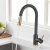 Black + Gold Brushed Swivel Kitchen Faucet With 2 Spray Modes Sink Faucet Single Lever Kitchen Faucet