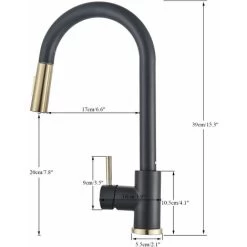 Black + Gold Brushed Swivel Kitchen Faucet With 2 Spray Modes Sink Faucet Single Lever Kitchen Faucet 9 Black + Gold Brushed Swivel Kitchen Faucet With 2 Spray Modes Sink Faucet Single Lever Kitchen Faucet -Elegant Store 95043459 5