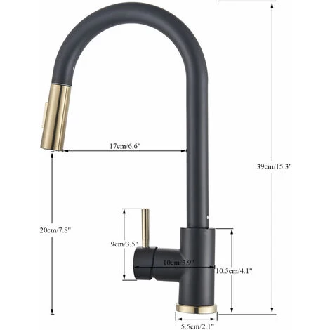 Black + Gold Brushed Swivel Kitchen Faucet With 2 Spray Modes Sink Faucet Single Lever Kitchen Faucet 5 Black + Gold Brushed Swivel Kitchen Faucet With 2 Spray Modes Sink Faucet Single Lever Kitchen Faucet - Image 5