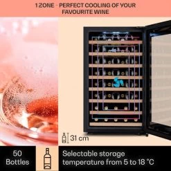Klarstein Barossa 50 Uno Wine Refrigerator 1 Zone 120 Litres / 50 Bottles Touch Display -Elegant Store 96685167 3