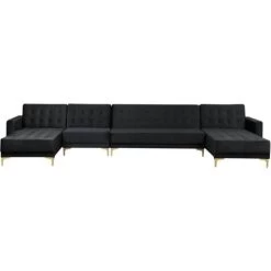Modular U-Shaped Corner Sofa Bed 2 Chaises Seat Section Black Velvet Aberdeen