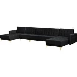 Modular U-Shaped Corner Sofa Bed 2 Chaises Seat Section Black Velvet Aberdeen -Elegant Store 96767055 4