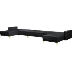 Modular U-Shaped Corner Sofa Bed 2 Chaises Seat Section Black Velvet Aberdeen -Elegant Store 96767055 5